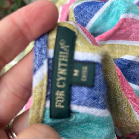 For Cynthia Multicolor Striped Asymmetrical Tank Top size medium linen - Picture 4 of 4